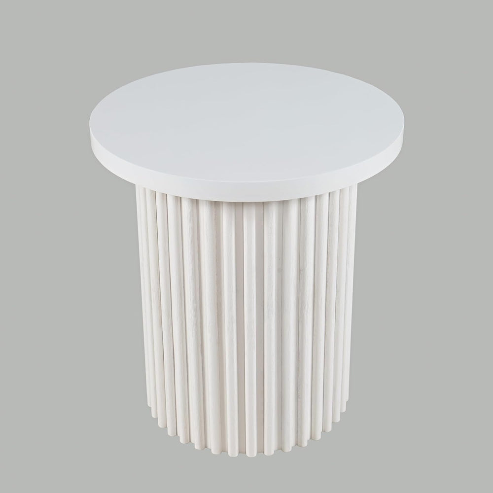 Jofran Round End Table with Fluted Pedestal Base, Mid-Century Modern Side Tab...