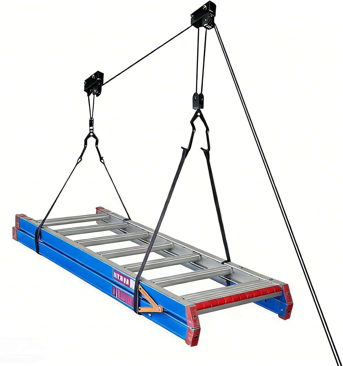 SYDSZ Ladder Storage Ceiling Hoist – Garage Pulley Lift System for Ladder Carrier Fits Garage or Shed with 125lb