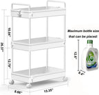 SOLEJAZZ 3 Tier Rolling Storage Cart with Wheels Slim Craft Nail Makeup Snack Art Baby Utility Cart Organizer on 2 Lockable Wheels for Bathroom Laundry Room Kitchen Bedside Narrow Spaces, White