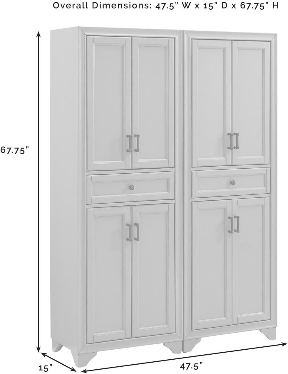 HomeStock Pantry Cabinet Set - 2 Piece Modular Kitchen Storage - Distressed Gray