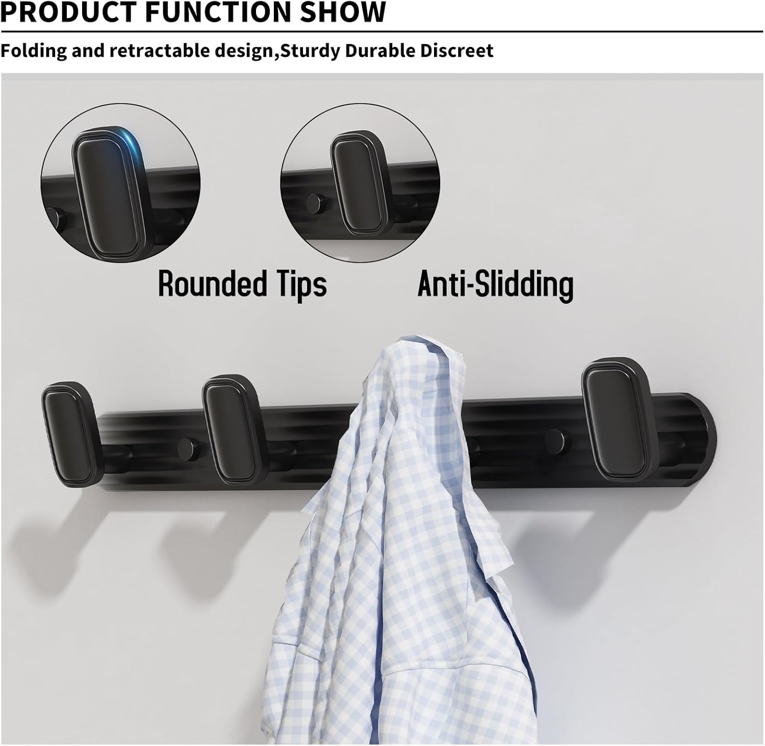 Coat Rack Wall Mount Black, 4 Hooks Rack Metal Coat Hanger Wall for Hanging Hat Purse and Robes, Towel Hook for Bathrooms and Entryway (1 Pack)