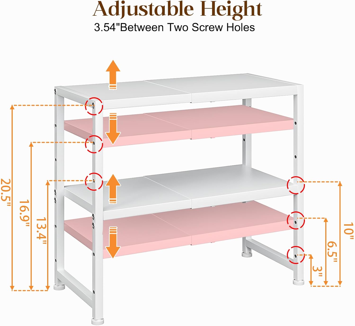 2-Tier Expandable Kitchen Storage Shelf,150LBS Heavy Duty Metal Shelving Units For Small Appliance,Adjustable Pots and Pans Organizer Rack Shelves For Kitchen Counter Under Cabinet Garage Pantry,White