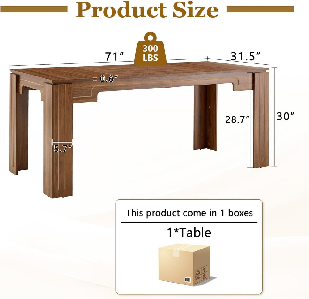 71" Wood Dining Table for 6-8, Large Rectangular Wood Grain Kitchen Dini...
