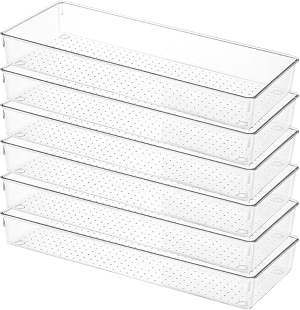 6 Pack Clear Drawer Organizer Trays Plastic Drawer Organizers Set 15 x 6 x 2 Inch Desk Drawer Divider Storage Bins Stackable Drawer Organizer Trays for Dresser Makeup Kitchen Office