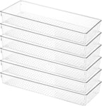 6 Pack Clear Drawer Organizer Trays Plastic Drawer Organizers Set 15 x 6 x 2 Inch Desk Drawer Divider Storage Bins Stackable Drawer Organizer Trays for Dresser Makeup Kitchen Office