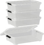 Saedy 4 Pack 40L Plastic Underbed Storage Container Box with Wheels, Clear