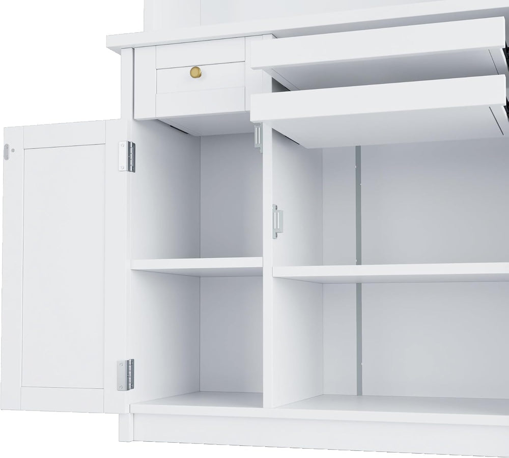LUMISOL Farmhouse Kitchen Pantry Cabinet with Wine Rack, Freestanding Buffet ...