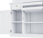 LUMISOL Farmhouse Kitchen Pantry Cabinet with Wine Rack, Freestanding Buffet with Hutch and Adjustable Shelves, Kitchen Hutch with Pull-Out Bottle Trays for Dining Room, 35.4x17.7x74.8 in, White