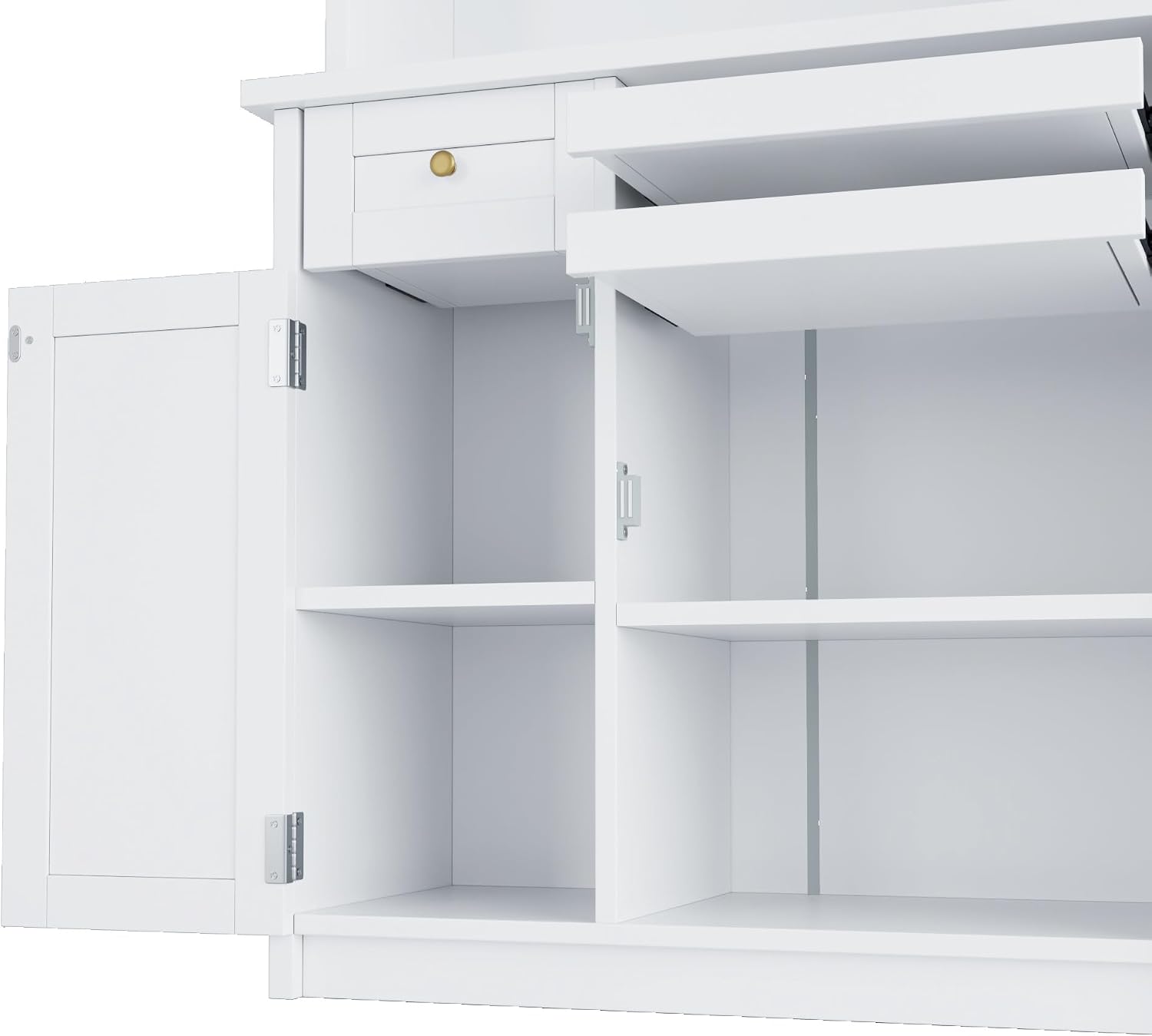 LUMISOL Farmhouse Kitchen Pantry Cabinet with Wine Rack, Freestanding Buffet with Hutch and Adjustable Shelves, Kitchen Hutch with Pull-Out Bottle Trays for Dining Room, 35.4x17.7x74.8 in, White