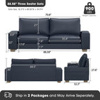 Faux Leather Couch, Mid Century Modern Comfy Loveseat Sofa with Wide Arm, Side Pockets, Solid Wooden Frame for Office, Living Room and Bedroom, 3 Seater (Blue, 88.58 inches)
