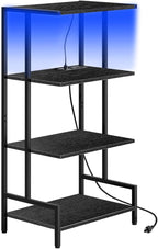4-Tier AV Media Stand with Power Outlet and LED Lights,Wooden Stereo Stand Cabinet,Game Console Shelf for Small Space,Audio Rack Stand Tower Ideal for Video DVD Players,Xbox