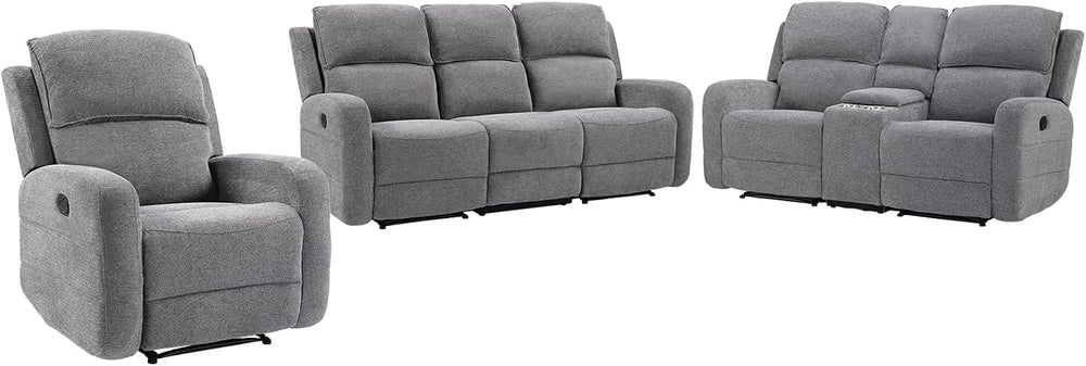 EBELLO Manual Living Room Furniture Reclining Couch Set, Fabric Recliner Chai...