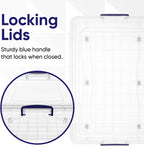 Superio Storage Bins with Lids- Clear Boxes for Organizing, Stackable Plastic Containers- BPA Free, Non-Toxic, Odor Free, Organizer for Home, Office, Dorm (8 Pack, 42 Qt (Under Bed-Wheeled))