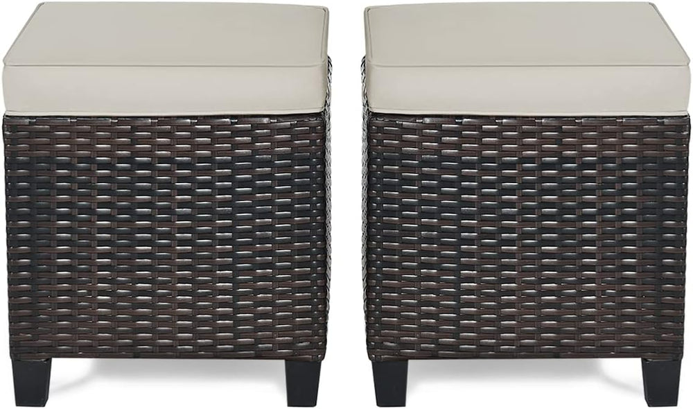 RELAX4LIFE 2-Piece Patio Ottoman Set - Wicker Footstools, All Weather PE Ratt...