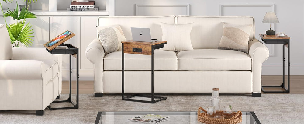 sthmec C Shaped End Table with Charging Station,45° Tiltable Adjustable Flip ...