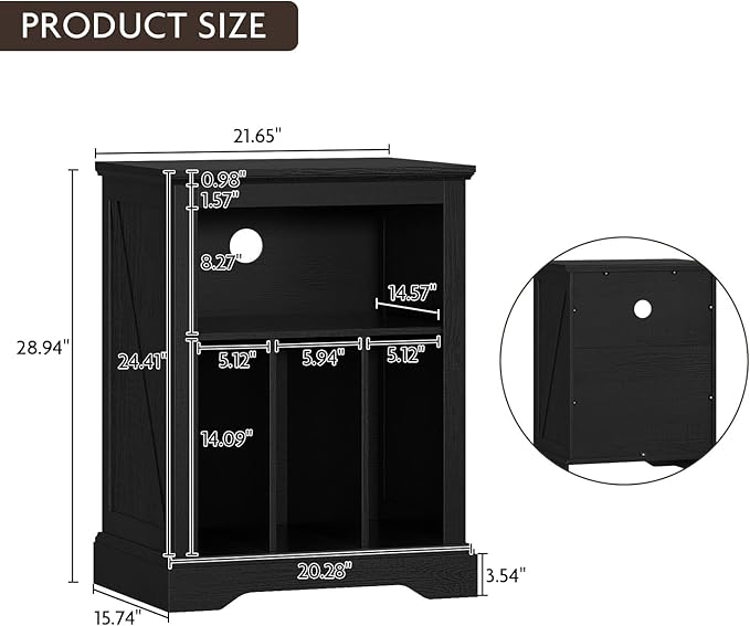 Farmhouse Record Player Stand, 3 Tier Turntable Stand with Vinyl Record Stora...
