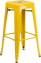 Flash Furniture Lily 4 Pack Commercial Grade 30" High Backless Yellow Metal Indoor-Outdoor Barstool with Square Seat