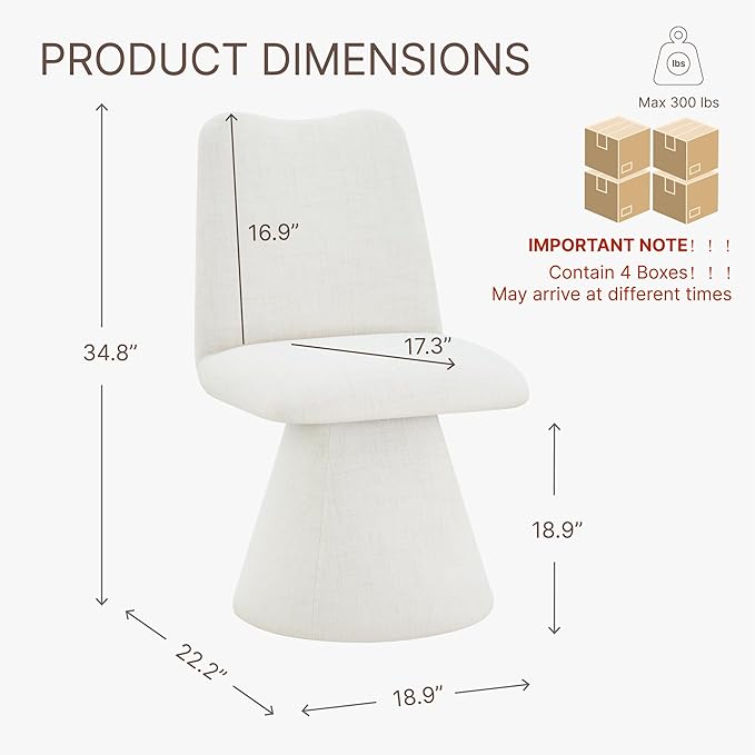 Swivel Dining Chairs Set of 4, Modern Upholstered Dining Chair Mid Century Kitchen Chairs with High Back, 360 Degree Rotating Vanity Chair for Dining Room, Bedroom, Farmhouse, Beige