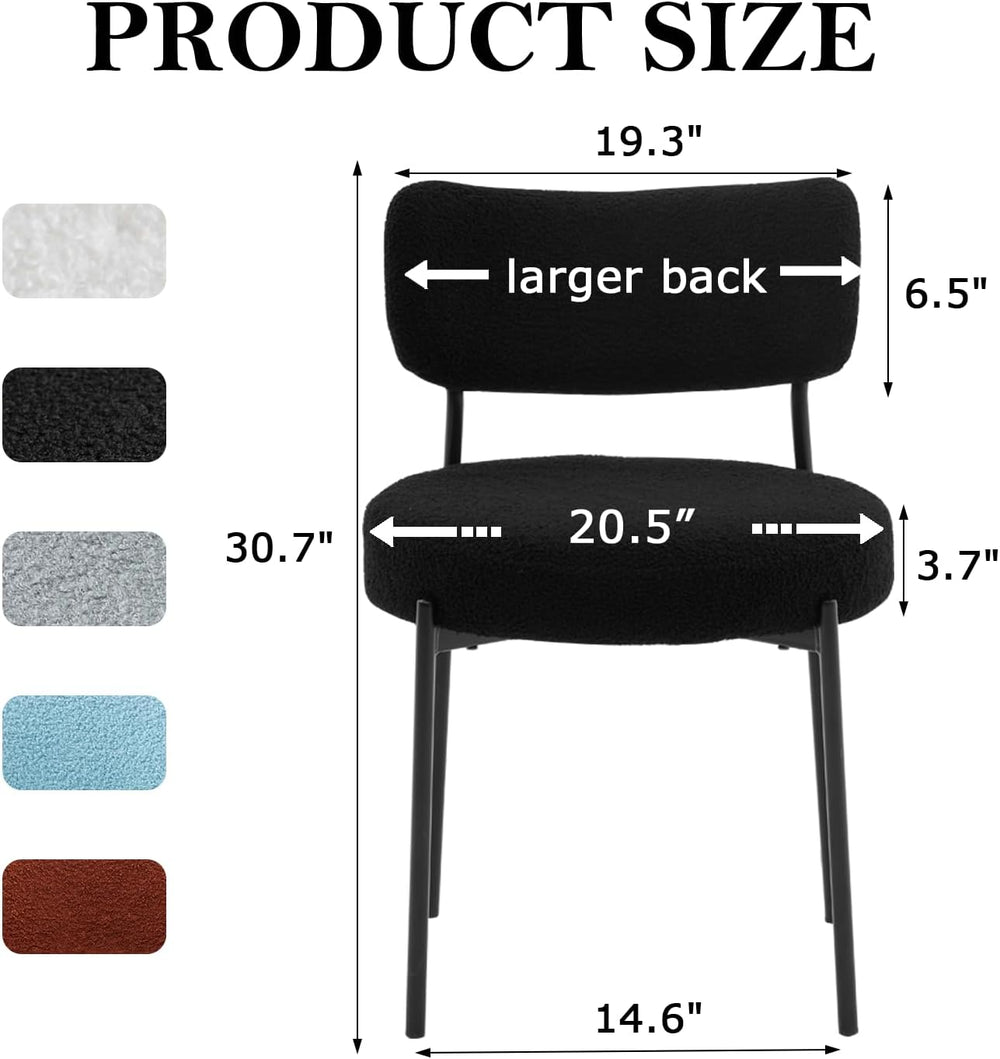 Boucle Dining Chair Set of 2, Mid Century Modern Upholstered Kitchen Chairs w...