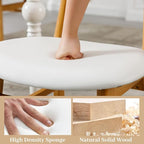 Rattan Dining Chairs Set of 6 White Faux Leather Dining Room Chairs Natural Wooden Kitchen Chairs Farmhouse Side Chairs