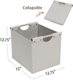 HOONEX Large Foldable Storage Bins, Linen Fabric, 2 Pack, with Wooden Carry Handles and Sturdy Heavy Cardboard, for Home, Office, Car, Nursery, Beige