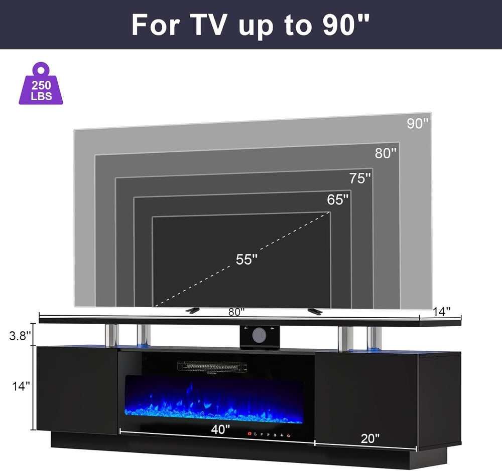 LUXOAK 80" Fireplace TV Stand with 40" Electric Fireplace & LED...