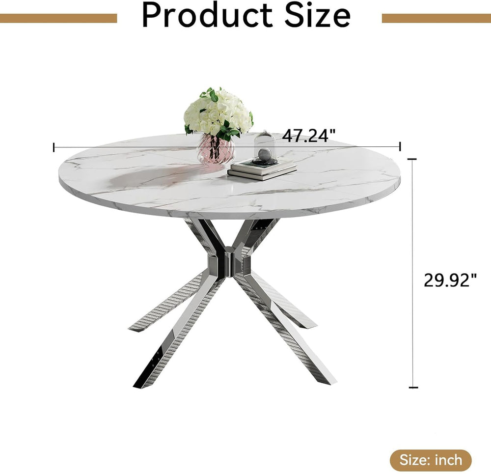Round Faux Marble Dining Table for 4-6 Modern 47.2" Kitchen Table with S...