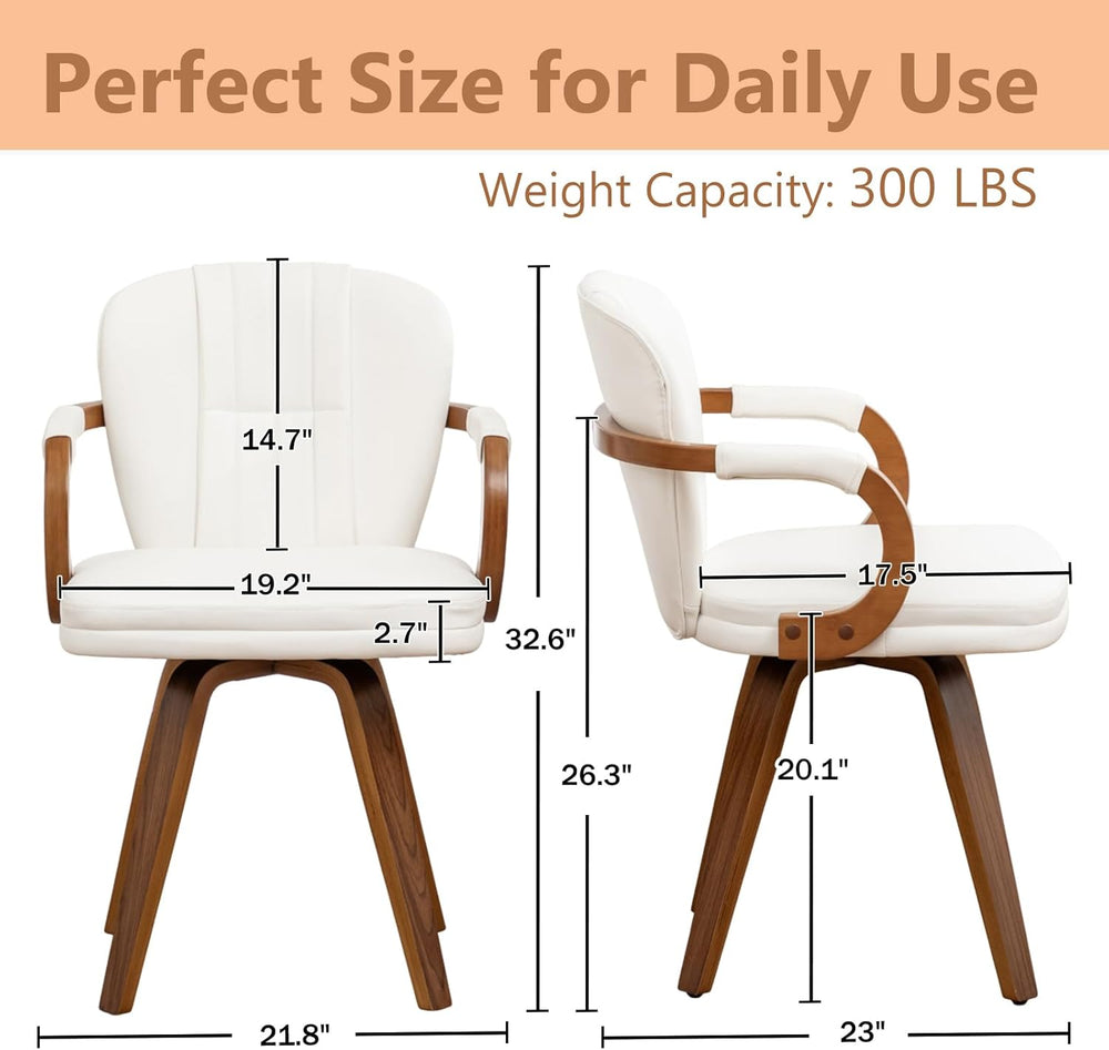Swivel Dining Chairs Set of 4 Mid Century Modern White Faux Leather Upholster...