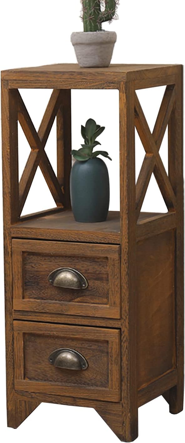 Vintage Bedside Table with Open Shelf and 2/3 Drawer Bedroom Nightstand Table...