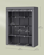 SONGMICS Portable Closet, 51.2 Inch Large Capacity Wardrobe Closet Organizer with Fabric Cover, Hanging Rods and Shelves, 51.2 x 17.7 x 66.1 Inches, for Bedroom, Living Room, Dove Grey URYG096G01