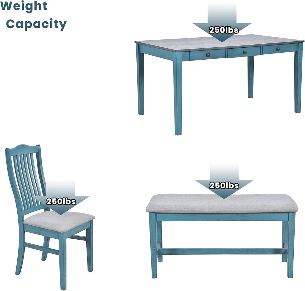LUMISOL 6-Piece Dining Table Set with Bench, Farmhouse Solid Wood Kitchen Tab...