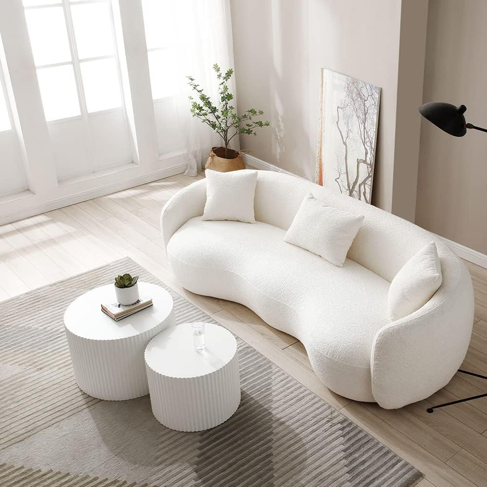 White Round Coffee Table Nesting Coffee Table Set of 2 Contemporary Circle Co...