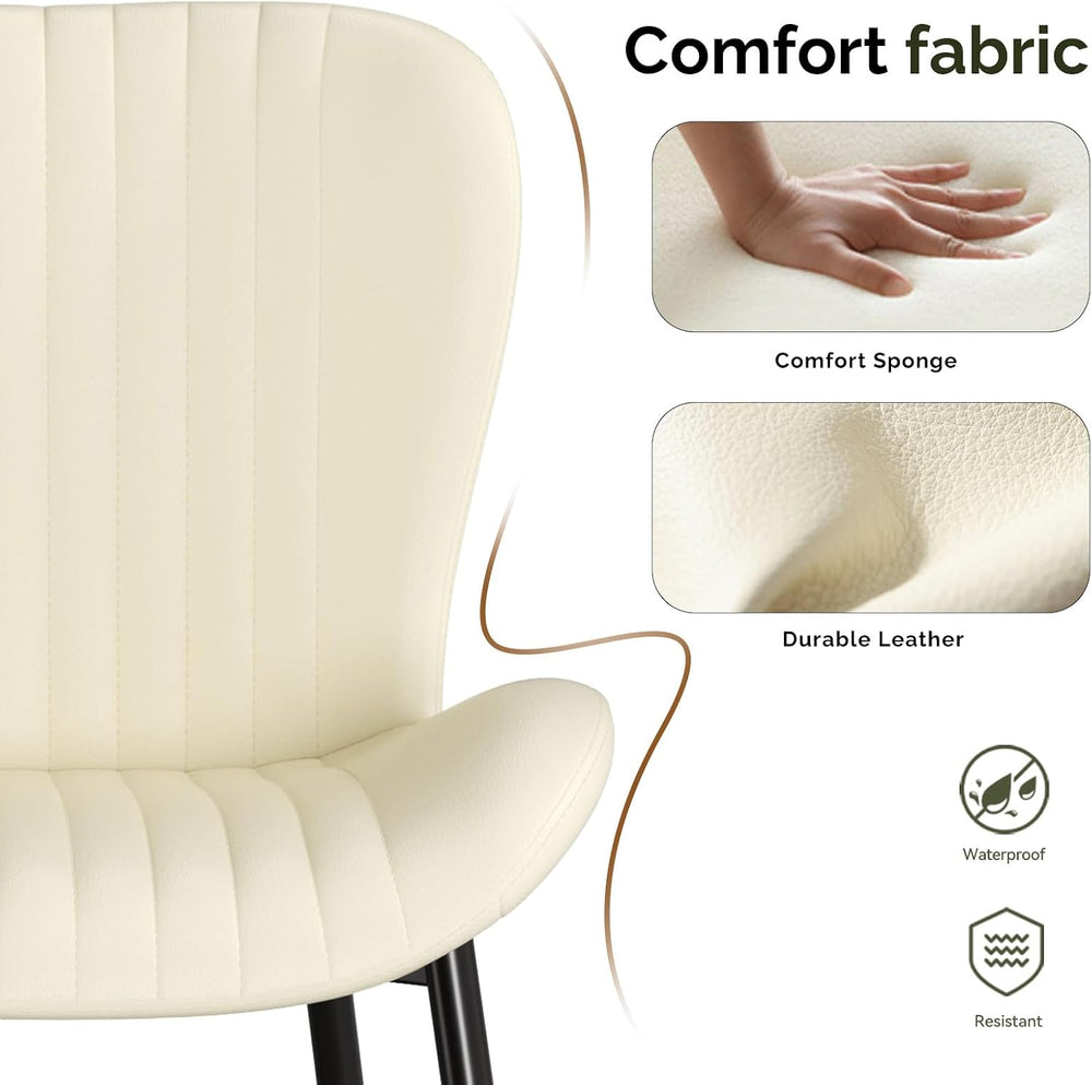 Upholstered Dining Chairs Set of 4 PU Leather Metal Legs Beige | Vertical cha...
