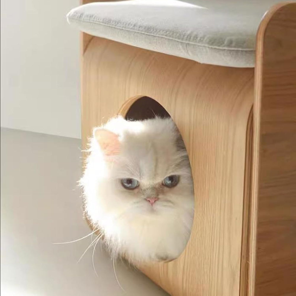 Rustic Side Table Multipurpose Wood End Table Side, with Cat Bed Cave Furnitu...