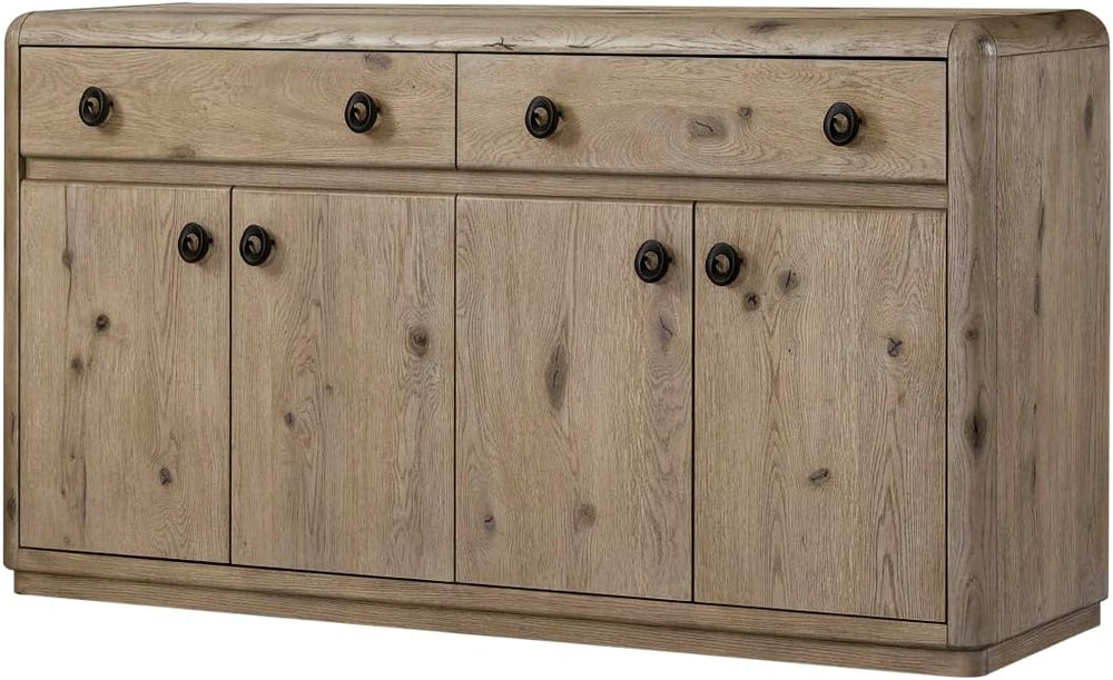 English Knotty Oak Veneer Server with Solid Wood+MDF | Authentic knotty oak v...