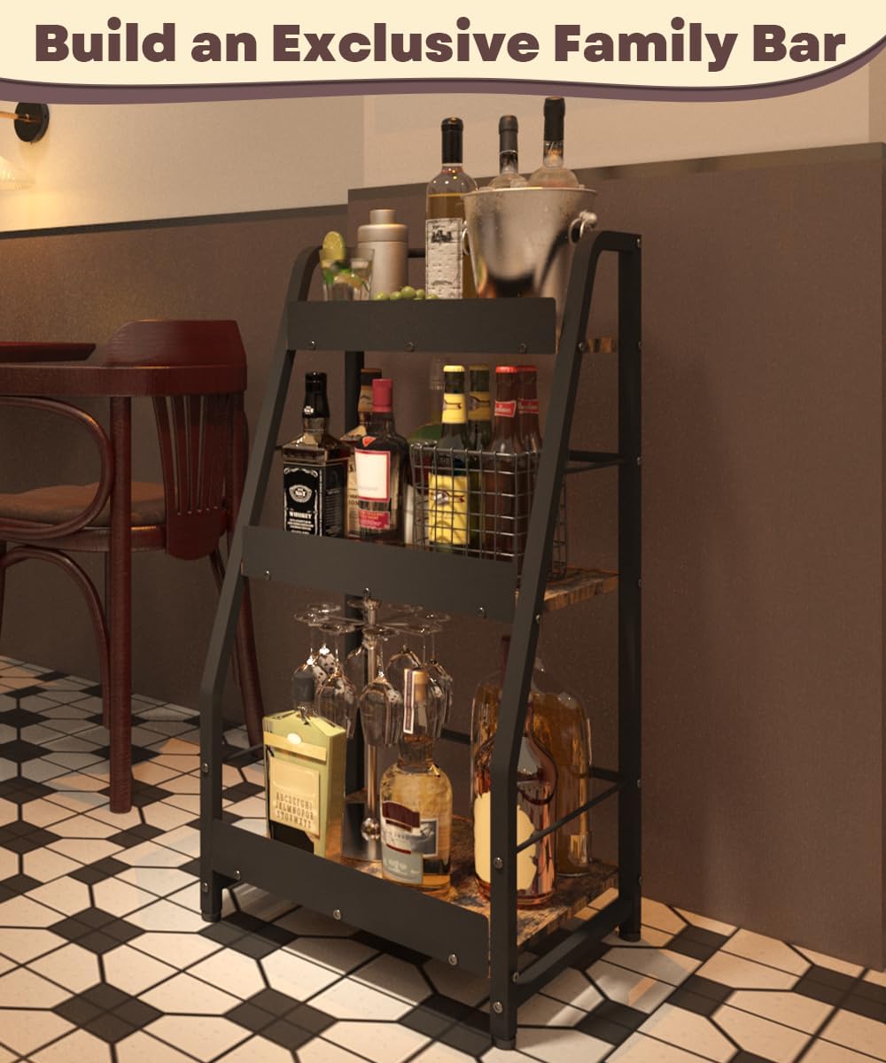 3-Tier Liquor Stand for Home Bar, Trapezoid Freestanding Whisky Bottle Holder...