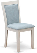 East West Furniture V077MZ015-6 6 Piece Dining Table Set Contains a Rectangle Dining Room Table with V-Legs and 4 Baby Blue Linen Fabric Parson Chairs with a Bench, 40x72 Inch, Multi-Color