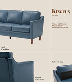 Kingfun Living Room Furniture Sets, 3 Seater Couch and Loveseat, Mid Century Modern Sofa Set, Chenille Couch with Solid Wood Frame for Living Room & Bedroom, Blue