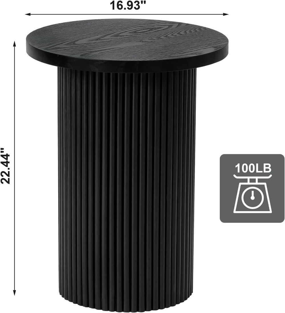 Modern Side Table, 16.93" Fluted Round Pedestal Table for Living Room, B...