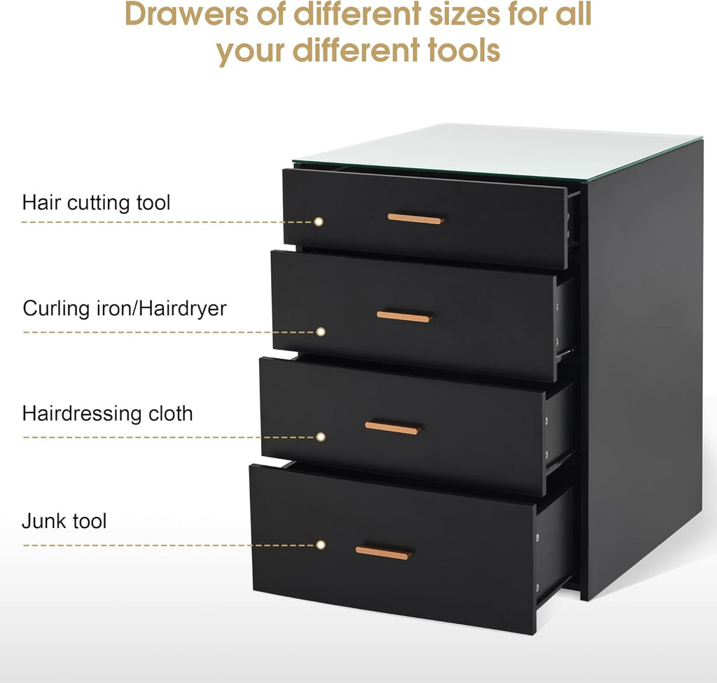 BarberPub Dual Directional Tool Cabinet, Barber Cabinet with 8 Storage Drawers, Styling Salon Station for Hair Stylist, Double-Sided Tool Organizer with Glass 2017 (Black)
