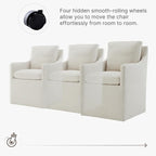 Upholstered Dining Chairs with Casters, No Assembly Modern Accent Armchair with Rollers for Dining Room, Bedroom, Living Room, Reading Room, Already Assembled, Beige, 2 Box