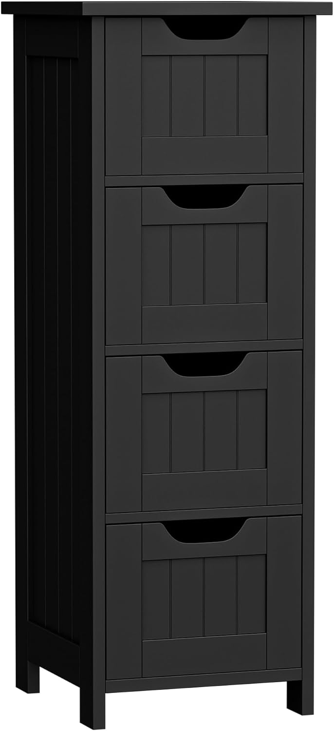 Bathroom Floor Storage Cabinet, Freestanding Wooden Side Organizer w/4 Drawer...
