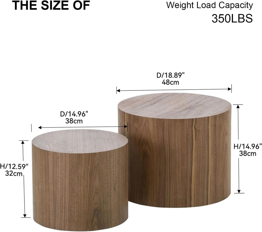 Nesting Coffee Table Set of 2, Modern Round Coffee Table with Non-Slip Feet, ...