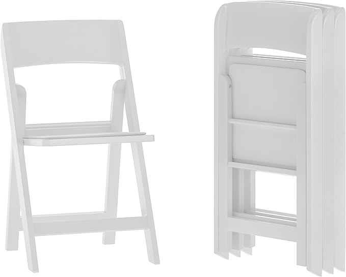 Flash Furniture Hercules Tucker Commercial White Resin Folding Chair - Lightweight, Vinyl Padded Removable Seat, Indoor Outdoor Use, Event & Wedding Ready, Set of 4