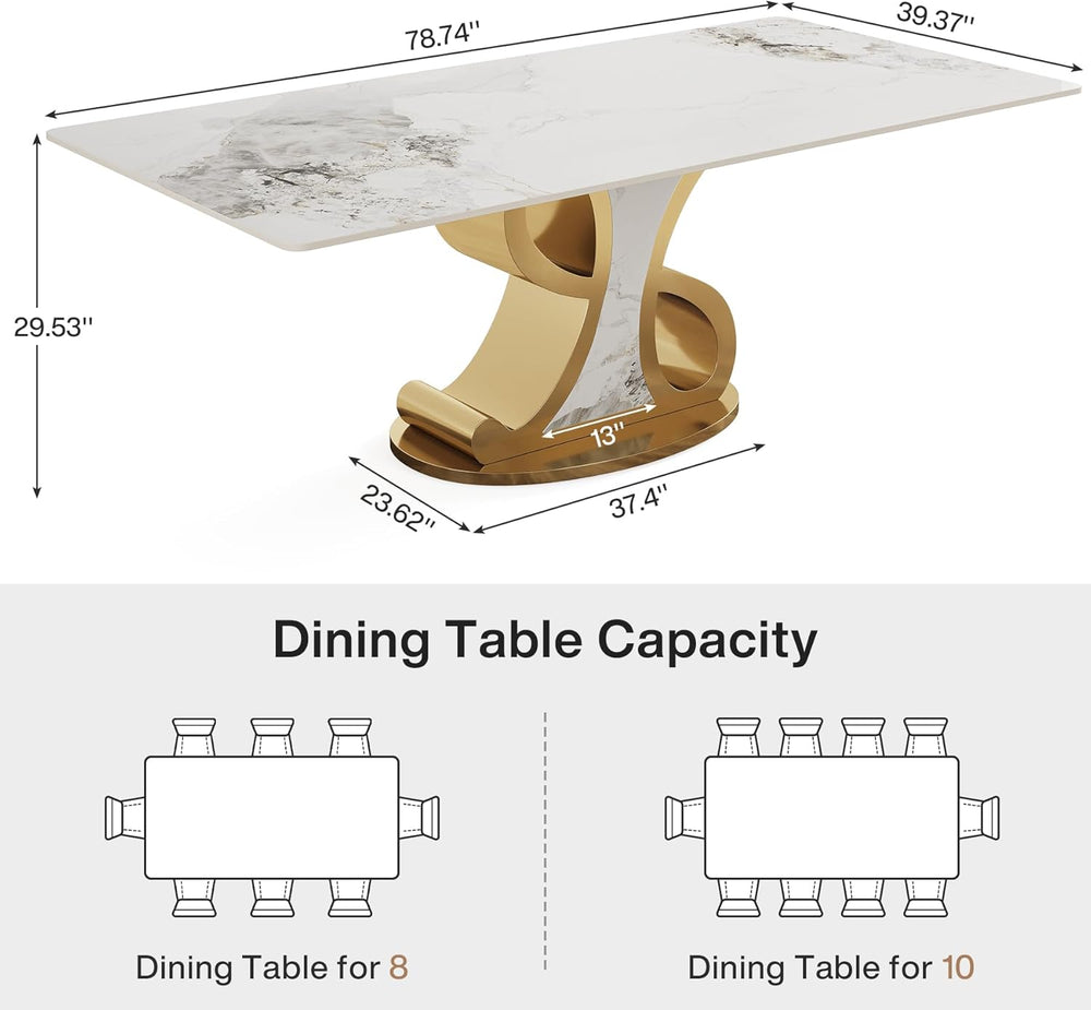Tribesigns 78.74" Sintered Stone Dining Table for 8-10, Modern Luxury Wh...
