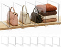 Shelf Dividers Purse Organizer for Closet: 8-Pack Acrylic Bag Storage Organizer for Handbags, Clutches, Clothes, Sweater, Towel on Wood Shelves