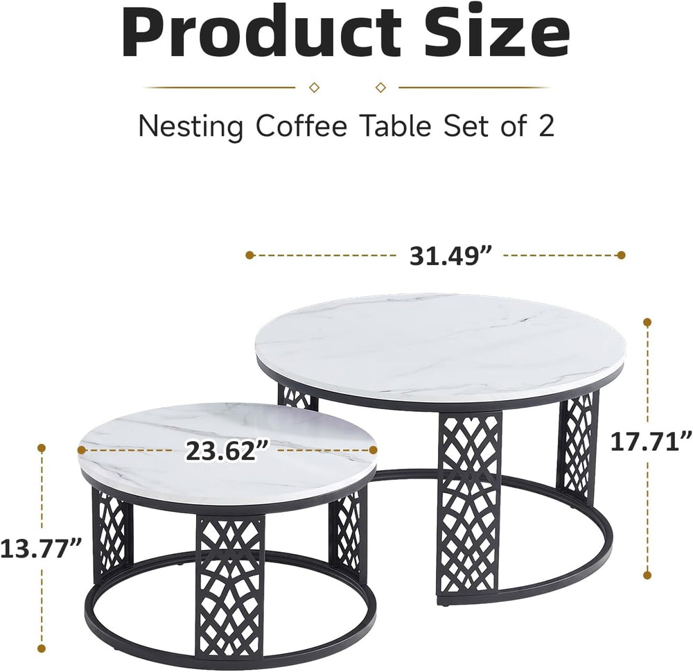 Nesting Coffee Table Black Marble Pattern Wooden with Black Frame | 31.49&quo...