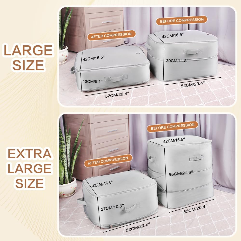 Space saver bag,for quilts, duvets or other fluffy clothing.Measures 21" L x 16.5" W x 11.2" H when unfolded and 21" L x 16.5" W x 4.8" H when compressed.Green