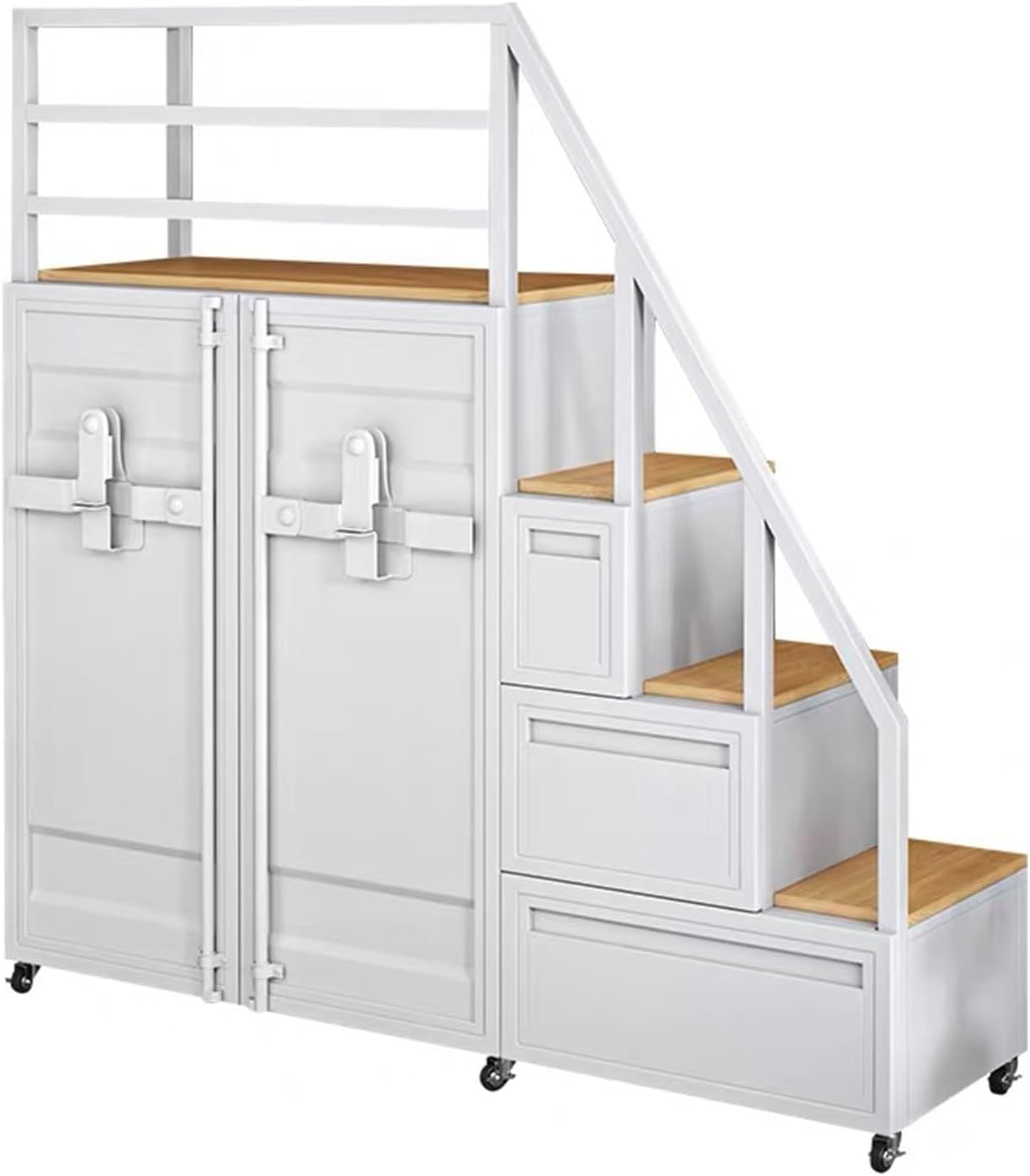 Bookshelf Room Divider, Ladder Cube Storage Bookcase Cubical Shelves | Wooden L-Shaped, Storage Organizer Bookshelf Room Divider Reversible Organizer For Home & Office(White)