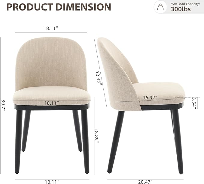 Wooden Dining Chairs Set of 2,Upholstered Kitchen Dining Room Chairs with Cur...